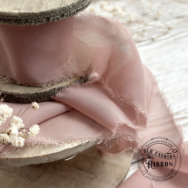 Wstążka szyfonowa rwana -ciemny brudny róż
