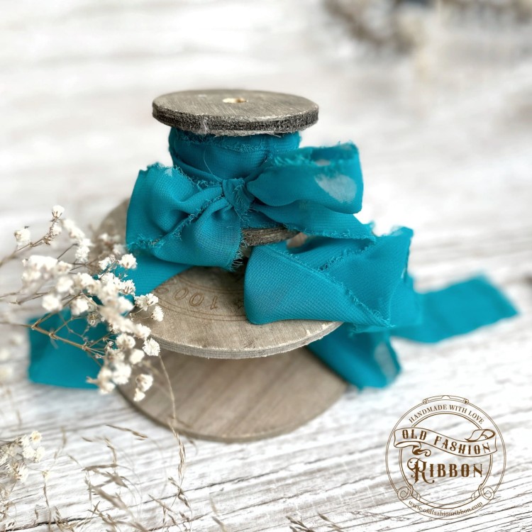Wstążka szyfonowa rwana -ciemny turkus