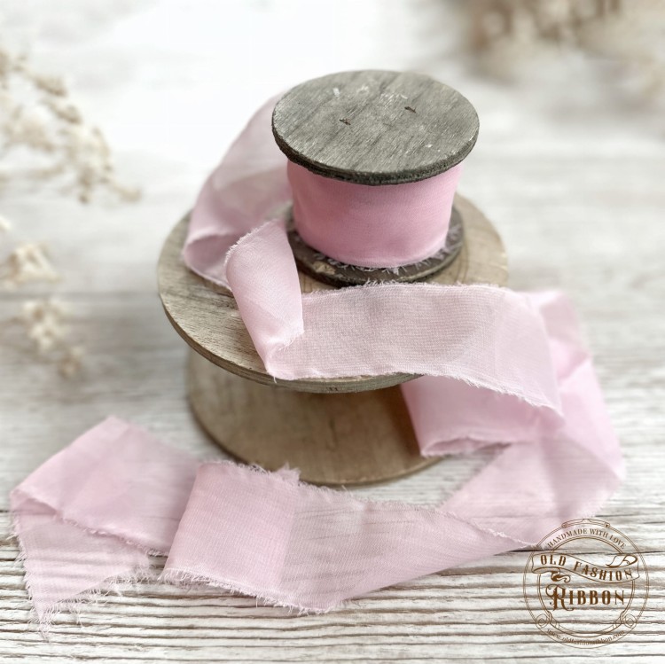 Wstążka szyfonowa rwana -jasny róż