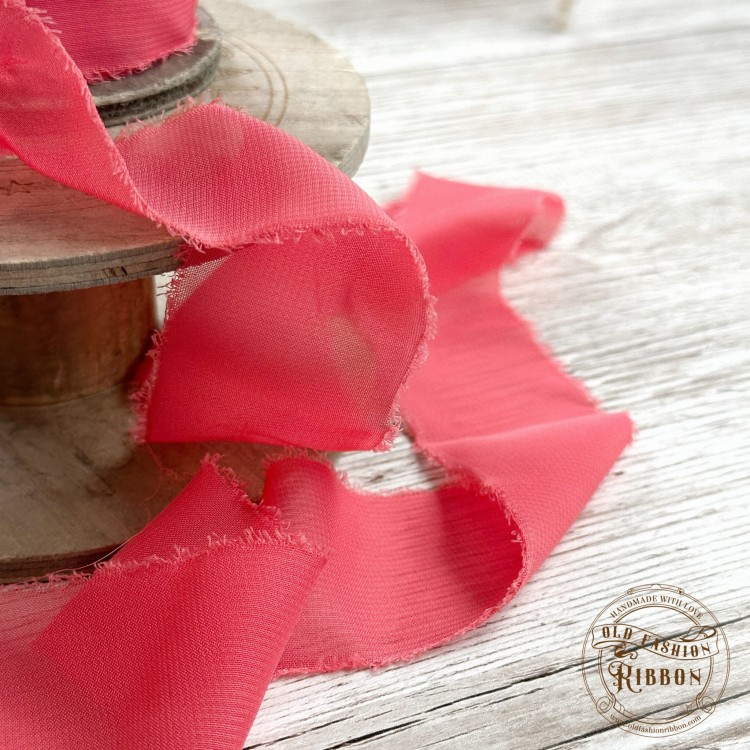 Wstążka szyfonowa rwana - jasny koral