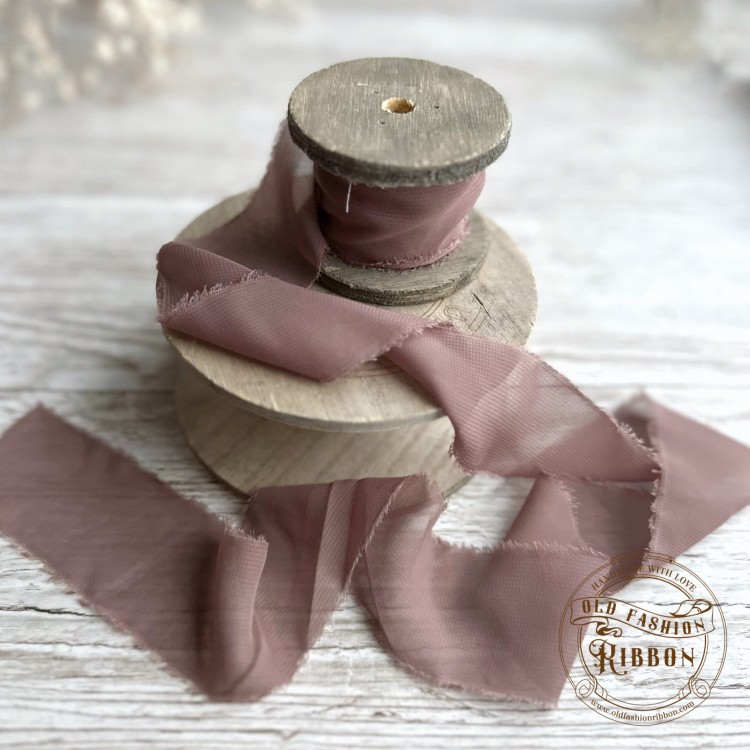 Wstążka szyfonowa rwana - vintage róż