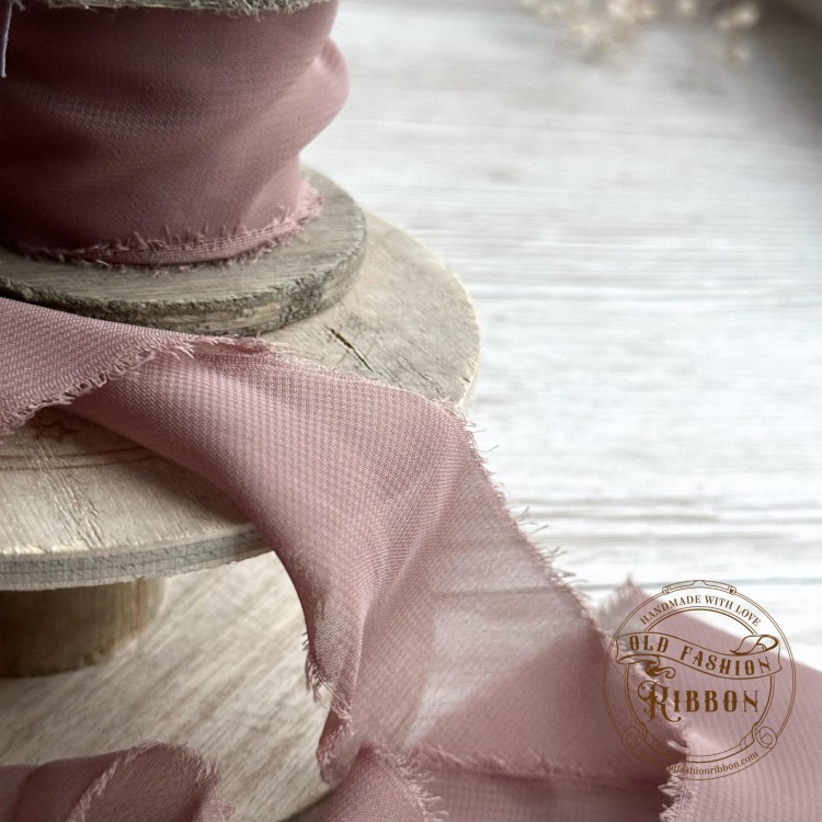 Wstążka szyfonowa rwana - vintage róż