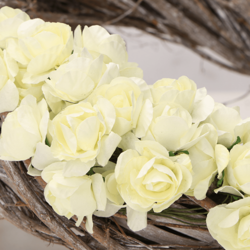 Kwiatki różyczki papierowe na druciku kremowe