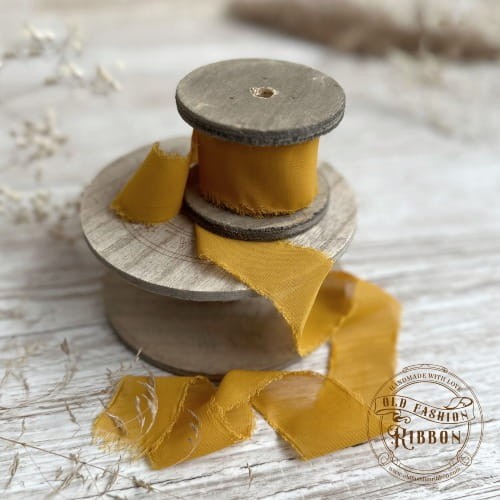 Wstążka szyfonowa rwana -musztarda