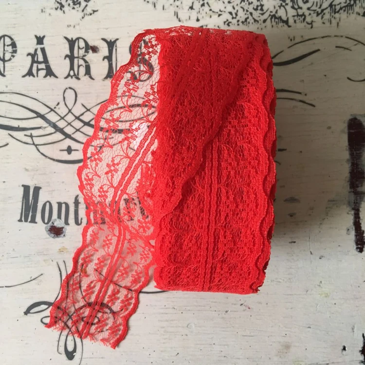 Koronka tiulowa czerwona  - 4 cm   1 metr